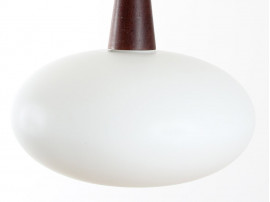 Scandinavian pendant in opal glass and teak