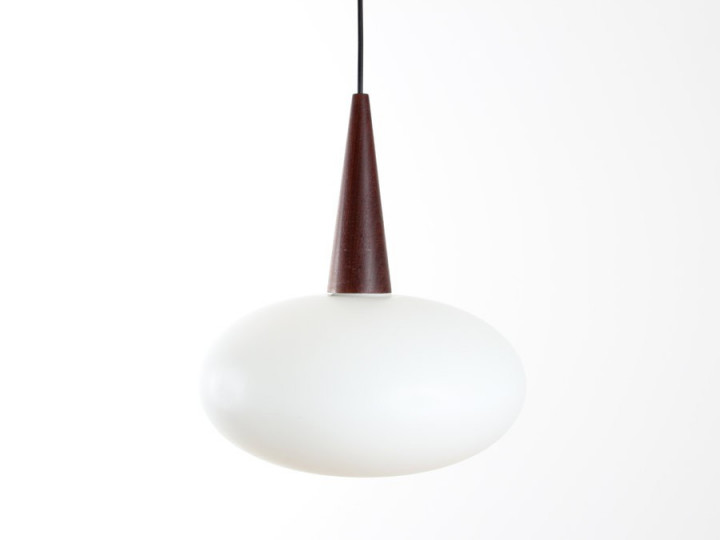 Scandinavian pendant in opal glass and teak