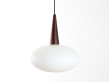 Scandinavian pendant in opal glass and teak