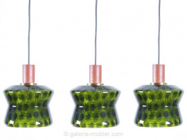 Set of 3 glass pendant lamps 