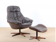 Scandinavian swivel armchair with ottoman, designed by Henry Walther Klein