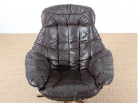 Scandinavian swivel armchair with ottoman, designed by Henry Walther Klein