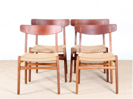 Set of 4 dining chairs in teak and oak, CH 23