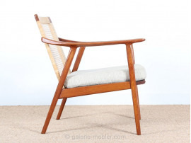 Pair of scandinavian teak and cane-back armchairs 