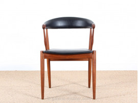 Scandinavian desk armchair in teak and black leatherette