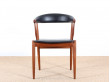 Scandinavian desk armchair in teak and black leatherette