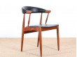 Scandinavian desk armchair in teak and black leatherette