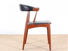 Scandinavian desk armchair in teak and black leatherette