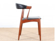 Scandinavian desk armchair in teak and black leatherette