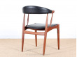 Scandinavian desk armchair in teak and black leatherette