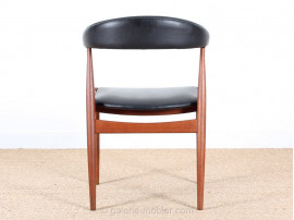 Scandinavian desk armchair in teak and black leatherette