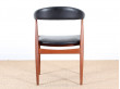 Fauteuil de bureau scandinave en teck et simili cuir noir