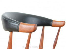 Scandinavian desk armchair in teak and black leatherette