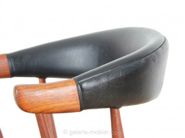 Scandinavian desk armchair in teak and black leatherette