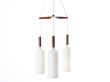 Three-light chandelier in teak with opal glass