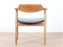 Fauteuil de bureau scandinave en teck et skai noir