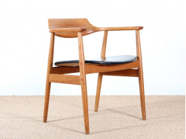 Fauteuil de bureau scandinave en teck et skai noir