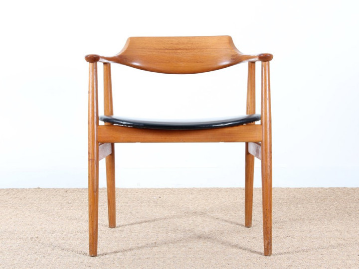 Fauteuil de bureau scandinave en teck et skai noir