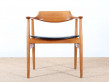 Fauteuil de bureau scandinave en teck et skai noir