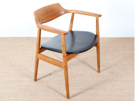 Fauteuil de bureau scandinave en teck et skai noir