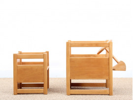 Scandinavian reversable table and chair for children, designed by Kay Bojesen