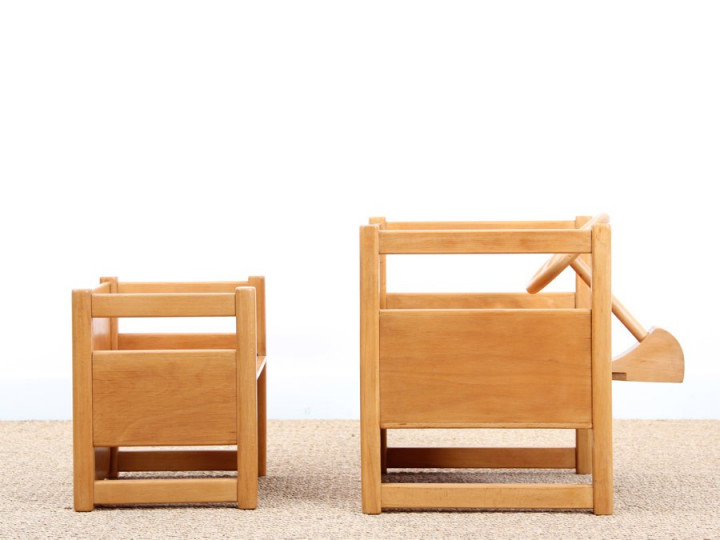 Scandinavian reversable table and chair for children, designed by Kay Bojesen