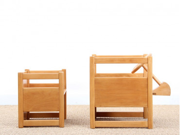 Scandinavian reversable table and chair for children, designed by Kay Bojesen