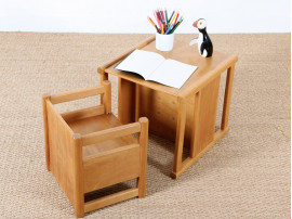 Scandinavian reversable table and chair for children, designed by Kay Bojesen