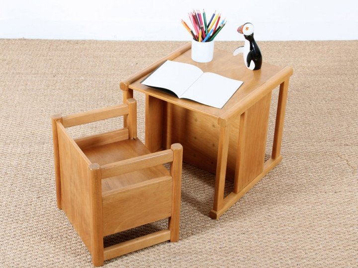 Meuble Enfant MDF Table Enfant 2 Chaises KOMFOTTEU - MDF Gris/Blanc - Avec Rangement - 3 Ans Et Plus Table Activité Enfants 70x45x47cm