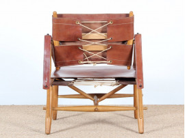 Fauteuil scandinave Safari en hêtre et cuir