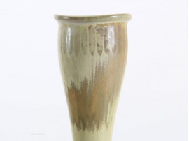 scandinavian vase in sand to ochre with a streak of green and textured rim by Gunnar Nylund for Rörstrand