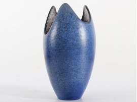 scandinavian organic “Undine” vase with spreckled blue glaze and grey interior by Hjördis Oldfors for Upsala Ekeby.