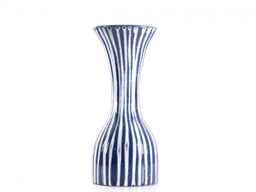 Scandinavian ceramic vase with textured stripes by Mari Simmulson for Upsala Ekeby.