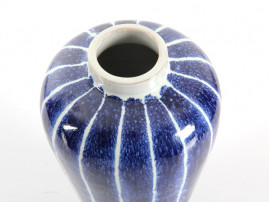 scandinavian ceramic with navy blue stripes by Ingrid Atterberg for Upsala Ekeby.