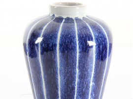 scandinavian ceramic with navy blue stripes by Ingrid Atterberg for Upsala Ekeby.