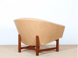  Fauteuil scandinave en cuir de Lennart Bender modèle Corona