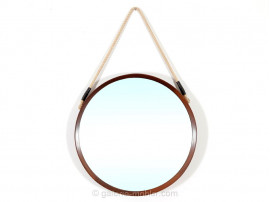 Miroir circulaire scandinave mural en teck 