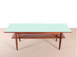 Table basse scandinave en teck et stratifié vert pâle 