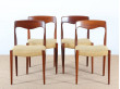 Suite de 4 chaises scandinaves en teck, tissu Pierre Frey