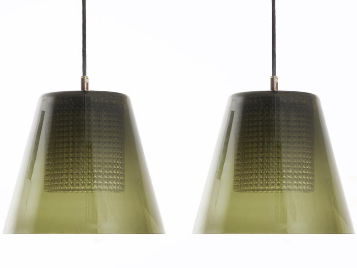 Pair of ceiling lamps in glass by Carl Fagerlund