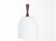 Large mid modern danish ceiling lamp in opal glass and teak
