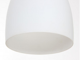 Large mid modern danish ceiling lamp in opal glass and teak
