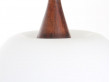 Large mid modern danish ceiling lamp in opal glass and teak