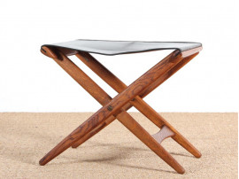 Tabouret pliant en chêne et cuir