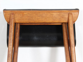 Tabouret pliant en chêne et cuir