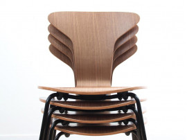 Set of 4 Munkegaard chairs in walnut by Arne Jacobsen, new releases. 