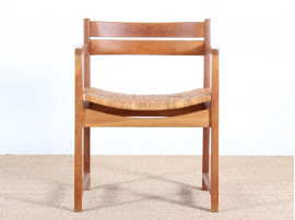 Danish mid-century modern arm chair un oak and cane