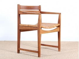 Danish mid-century modern arm chair un oak and cane