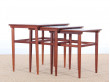 Danish mid-century modern nesting tables in teak and ceramic