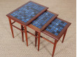 Danish mid-century modern nesting tables in teak and ceramic